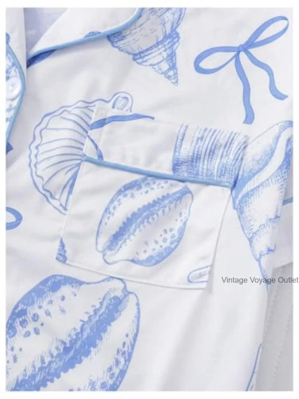 Women's 2 Piece Pajama Set Short Sleeve Button Down Shirt Bow Shorts Sleepwear - Picture 4 of 5